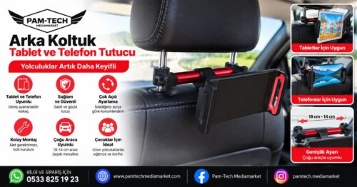 Koltuk Başlığı Arkası 360° Dönebilen Tablet ve Telefon Tutucu