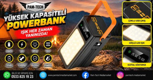 Solar Panelli Led Fenerli Dahili Kablolu Powerbank 50.000 mAh