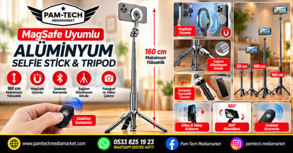 Selfie Tripod (Alüminyum Gövde)