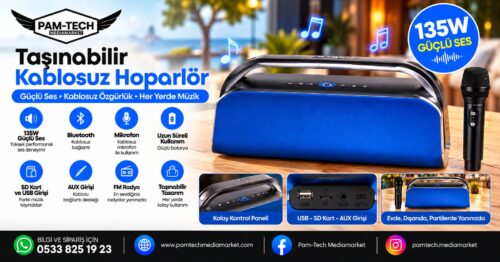 Mikrofonlu Bluetootlu Şarjlı Müzik Kutusu 135W