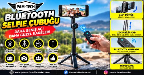 360° Döner Başlıklı Bluetooth Kumandalı Telefon Tripodu