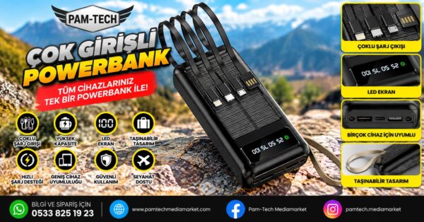 SOLAR 30000mAh Taşıma Askılı Lcd Powerbank