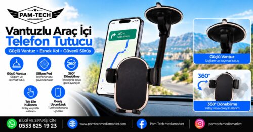 360° Dönebilen Vantuzlu Araç İçi Telefon Tutucu