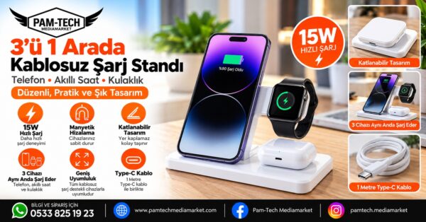 3in1 Wireless Şarj Standı