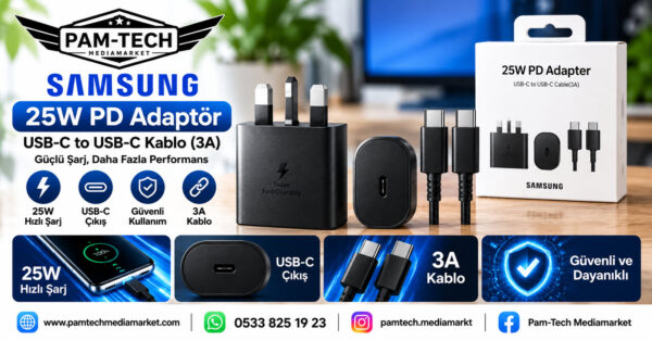 SAMSUNG 25W PD HIZLI ŞARJ ADAPTÖRÜ + TYPE-C KABLO SETİ