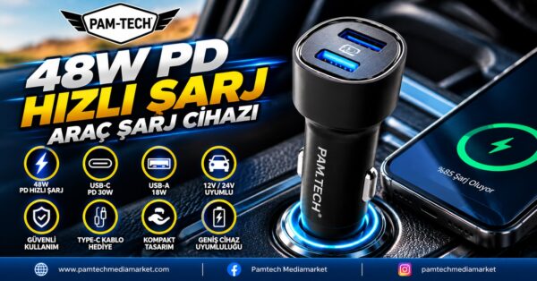 be42242e05b01803-1.jpg 48W Hızlı Şarjlı Araç Şarj Cihazı | USB-C & USB Çift Giriş