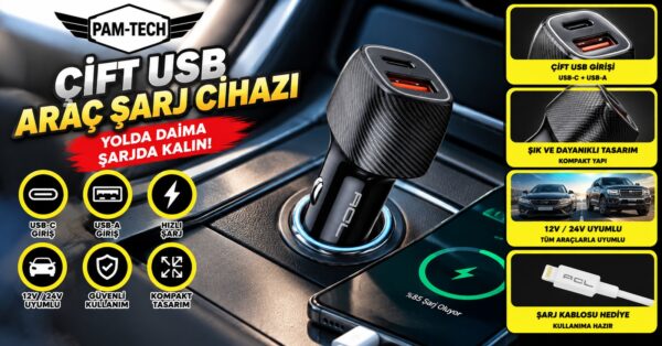 d9b36e5238d3eb93-1.jpg PD 48W Hızlı Oto Şarj Soketi Type-C & USB Araç Şarj Cihazı
